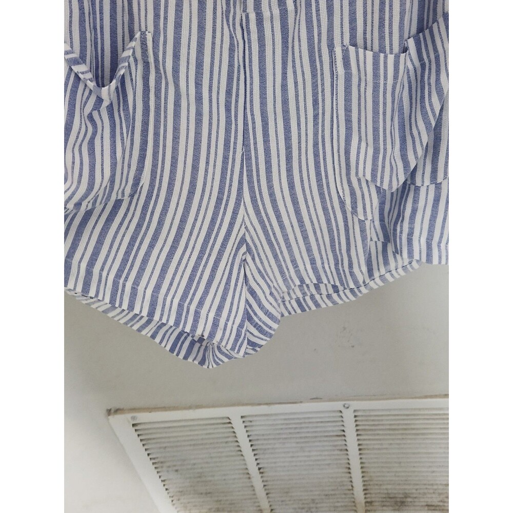 Xhilaration Womens L Blue White Striped Romper Button Tie Sleeveless Pockets - Picture 3 of 7